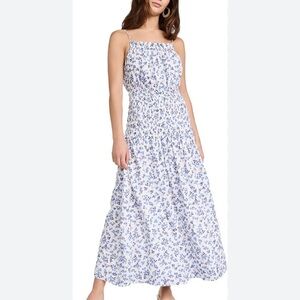 SUNDRY Women's Ditzy Smocked Maxi Dress, blue and white